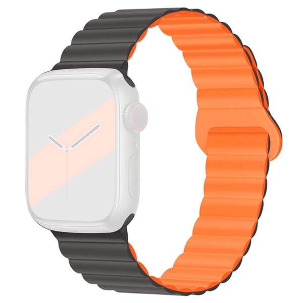 Apple Watch (45mm) silikoninen magneettilukollinen kellonhihna - Harmaa / Oranssi