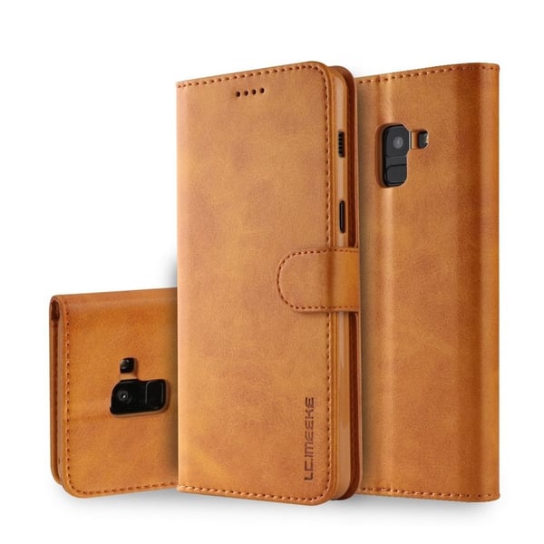 LC.IMEEKE Samsung Galaxy A8 (2018) Etui laget av kunstlær og silikon - Brun