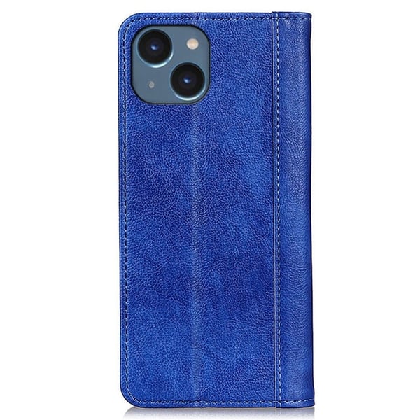 Ekte lærdeksel med magnetisk lukking for iPhone 14 - Blå
