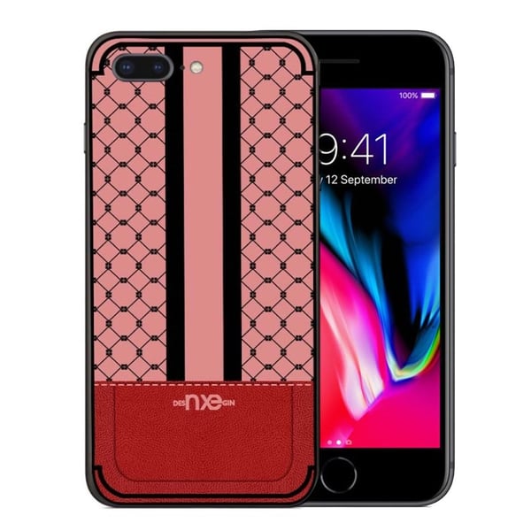 XNE iPhone 7 Plus / 8 Plus TPU etui med præget firkantet mønster - Rød