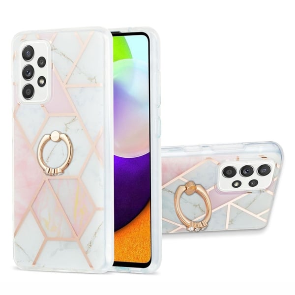 Marble Mønstret Deksel med Ring Holder til Samsung Galaxy A52s 5G / A52 5g - Rosa / Hvit