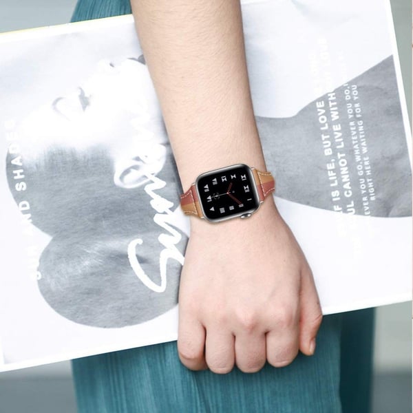Apple Watch Series 5 44mm ægte læder Urrem - Kaffe / Brun