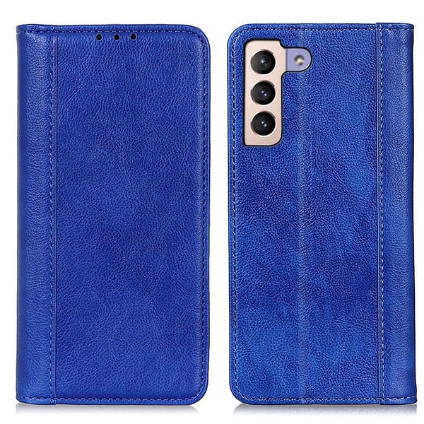 Ekte lærdeksel med magnetisk lukking for Samsung Galaxy S22 Plus - Blå