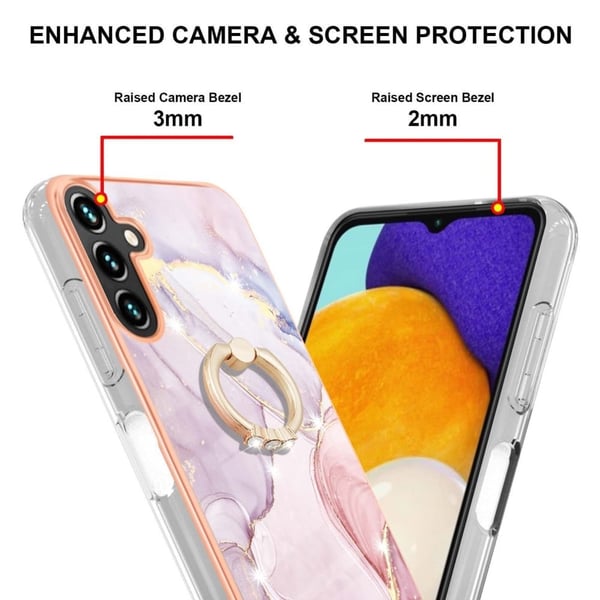 Marble Mønstret Deksel med Ring Holder til Samsung Galaxy A13 5G - Rose Gull Klinkekule Haze