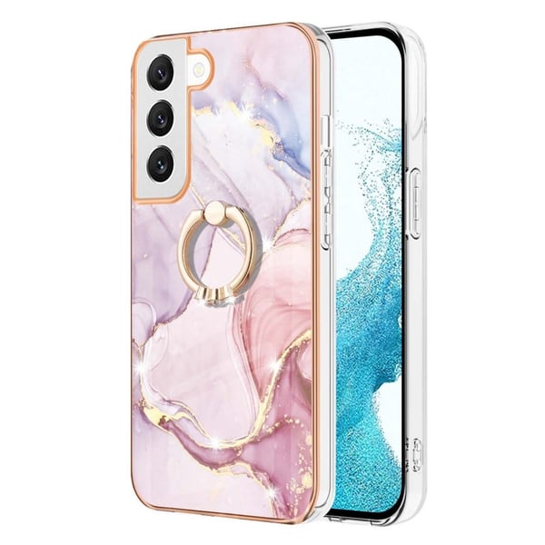 Marble Mønstret Deksel med Ring Holder til Samsung Galaxy S22 Plus - Rose Gull Klinkekule Haze