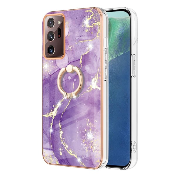 Marble Patterned Suojakuori With Ring Holder For Samsung Galaxy Note 20 Ultra 5G - Violetti Marble Haze