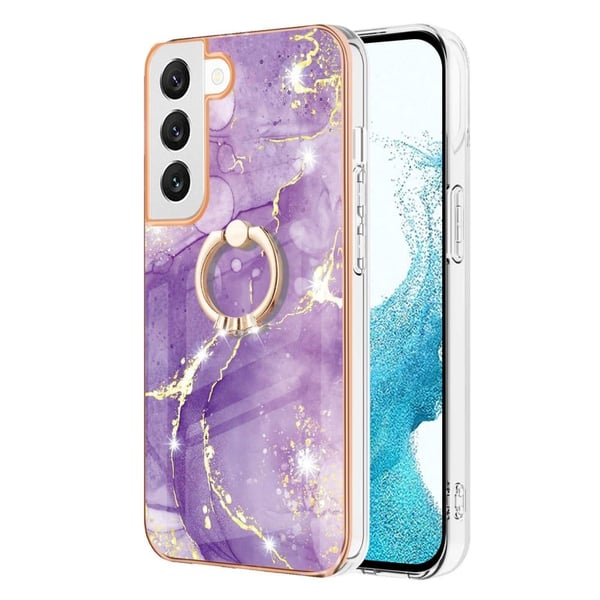 Marble Mønstret Deksel med Ring Holder til Samsung Galaxy S22 - Lilla Klinkekule Haze