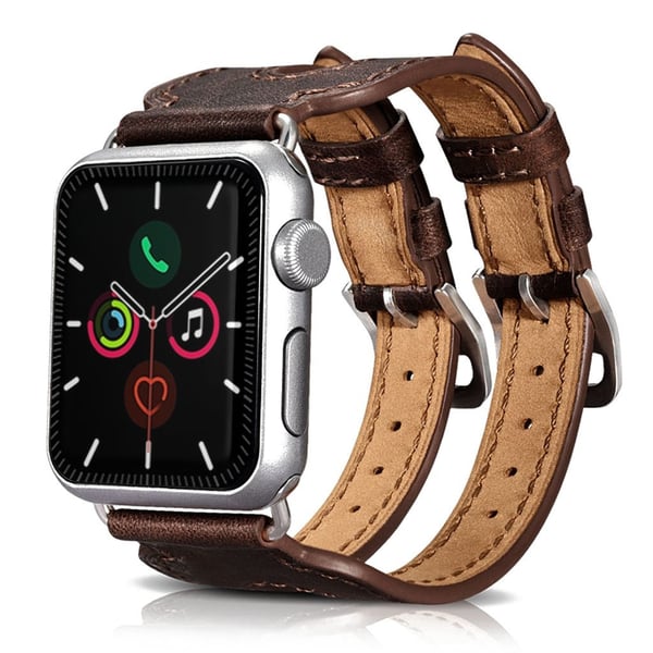 iCarer Double Cuff Apple Watch Series 5 40mm ægte læder urrem - Kaffe iCarer Double Cuff Apple Watch Series 5 40mm ægte læder urrem - Kaffe