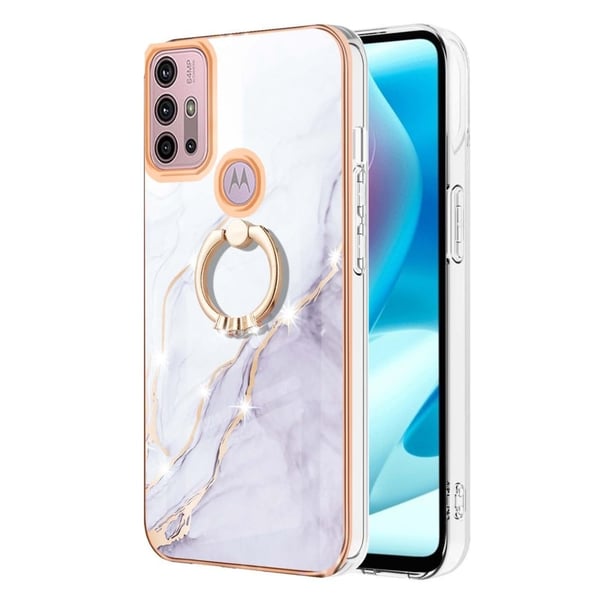 Marble Mønstret Cover med Ring Holder til Motorola Moto G20 / G30 / G10 - Lyserød Marmor Haze