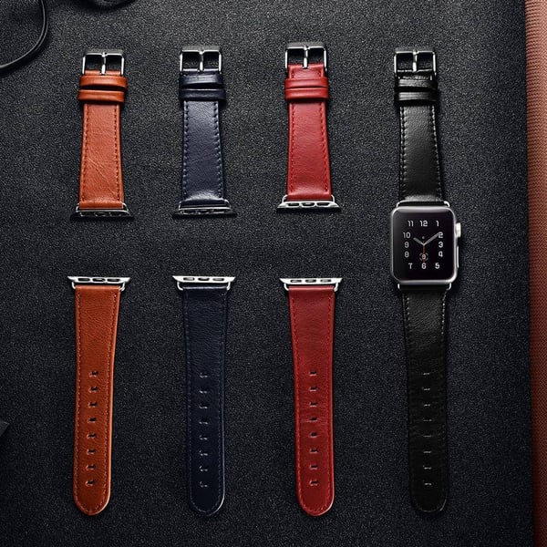 iCarer Vintage Apple Watch Series 5 40mm ægte læder urrem - Rød