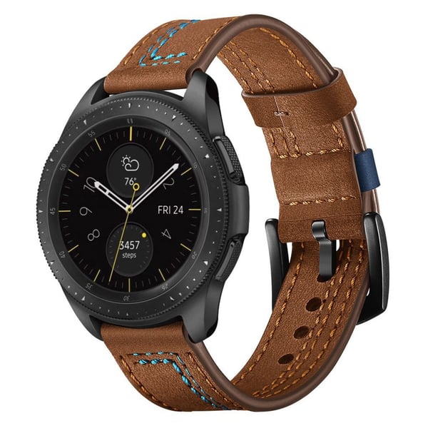 Huawei Watch GT / Samsung Galaxy Watch 46mm stitches tekstur ægte læder Urrem - Brun Huawei Watch GT / Samsung Galaxy Watch 46mm stitches tekstur ægte læder Urrem - Brun