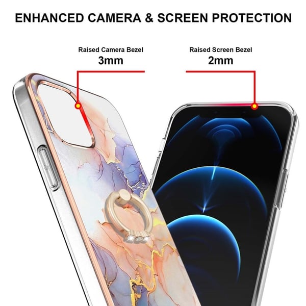 Marble Mønstret Deksel med Ring Holder til iPhone 13 - Milky Way Klinkekule White