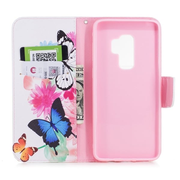 Samsung Galaxy S9 Plus Etui laget av kunstlær og silikon - Sommerfugler og blomster