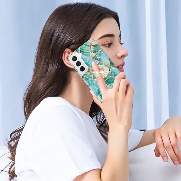 Marmormotiv Samsung Galaxy S22 skal - Blå Blommor