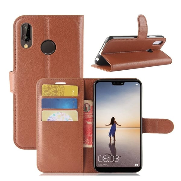 Huawei P20 Lite Etui laget av kunstlær og silikon – Brun