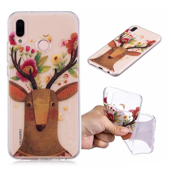 Huawei P20 Lite med stilfuldt mønster - Hjorte med blomster Huawei P20 Lite med stilfuldt mønster - Hjorte med blomster