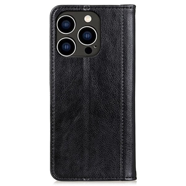 iPhone 14 Pro ægte læderetui med magnetisk lukning - Sort