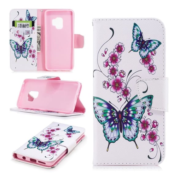 Samsung Galaxy S9 Etui laget av kunstlær og silikon - Sommerfugler og blomst