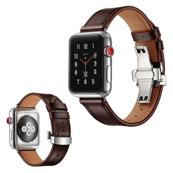Apple Watch Series 5 40mm holdbar ægte læder Urrem - Sølv Spænde / Mørkbrun Apple Watch Series 5 40mm holdbar ægte læder Urrem - Sølv Spænde / Mørkbrun