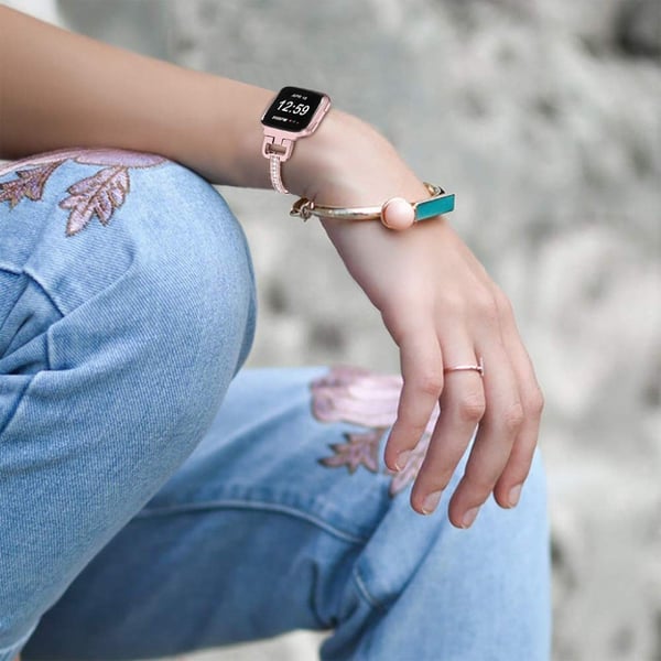 Fitbit Versa Lite Rhinestone Dekor Klokkereim - Rose Gull
