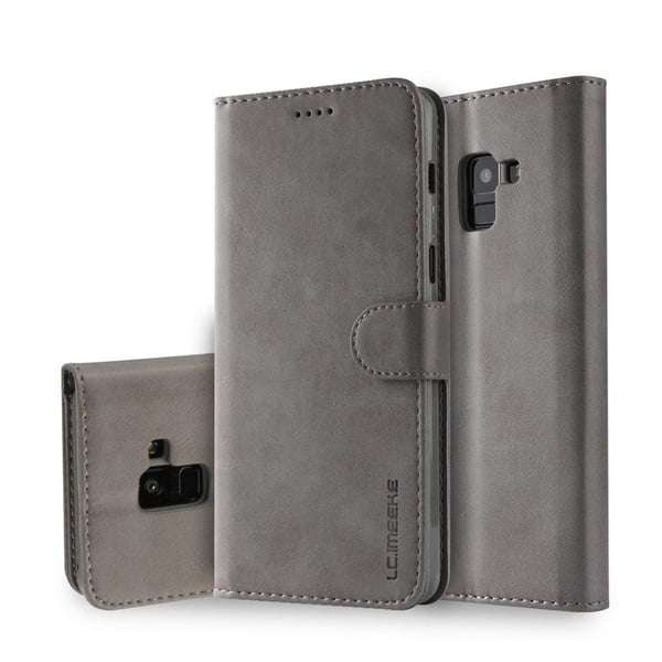 LC.IMEEKE Samsung Galaxy A8 (2018) Etui laget av kunstlær og silikon - Grå