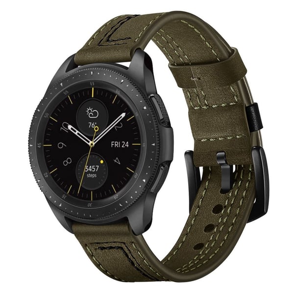 Huawei Watch GT / Samsung Galaxy Watch 46mm stitches tekstur ægte læder Urrem - Grøn Huawei Watch GT / Samsung Galaxy Watch 46mm stitches tekstur ægte læder Urrem - Grøn