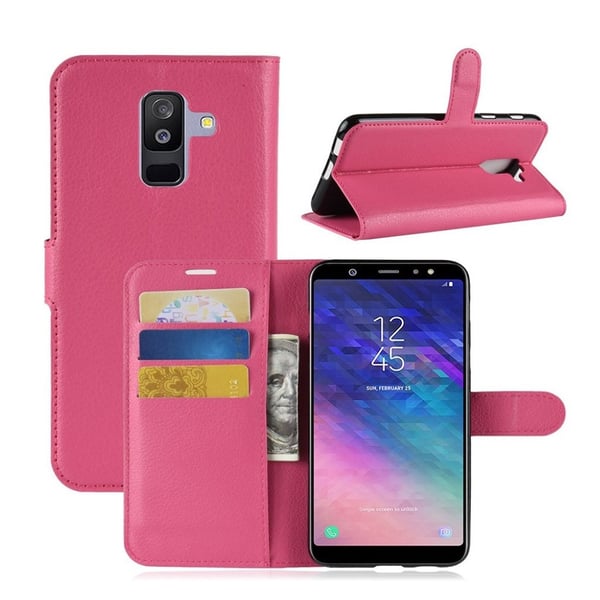 Samsung Galaxy A6 Plus beskyttelses deksel i syntetisk skinn med litchi tekstur - rose