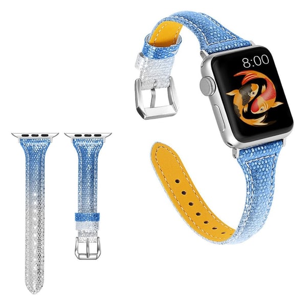 Apple Watch Series 5 44mm bling ægte læder Urrem - Blå Apple Watch Series 5 44mm bling ægte læder Urrem - Blå