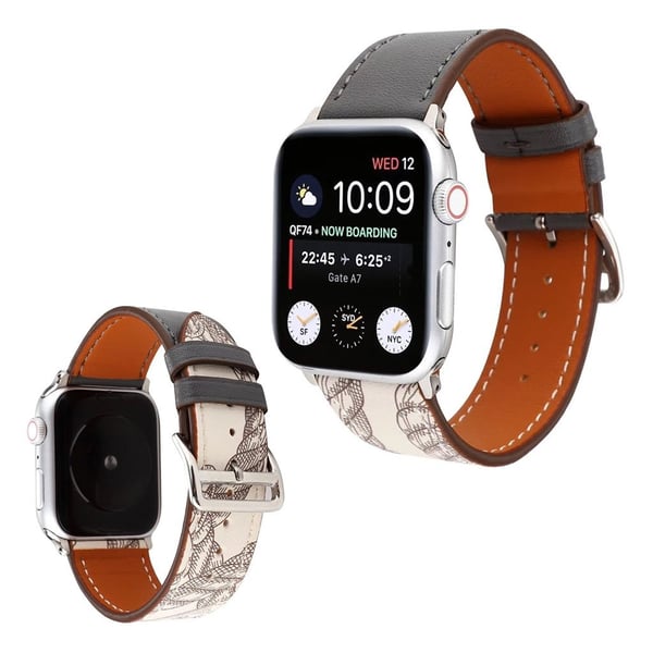 Apple Watch Series 5 40mm mønster ægte læder Urrem - Sort Apple Watch Series 5 40mm mønster ægte læder Urrem - Sort
