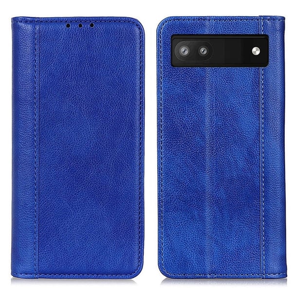 Google Pixel 6a ægte læderetui med magnetisk lukning - Blå