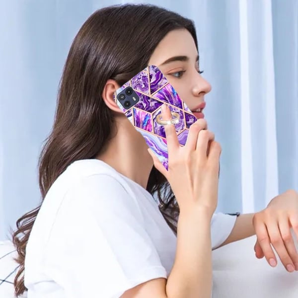 Marble Mønstret Cover med Ring Holder til Motorola Moto G50 5G - Mørklilla