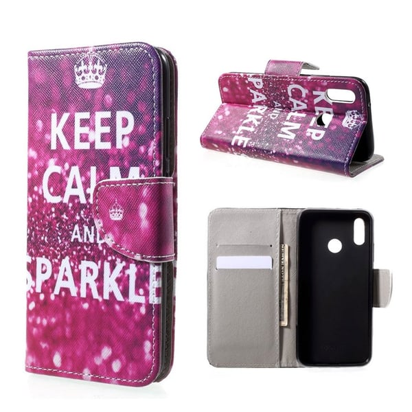 Huawei P20 Lite Printet Mønster PU læder flip etui - Quote Keep Calm og Sparkle Huawei P20 Lite Printet Mønster PU læder flip etui - Quote Keep Calm og Sparkle