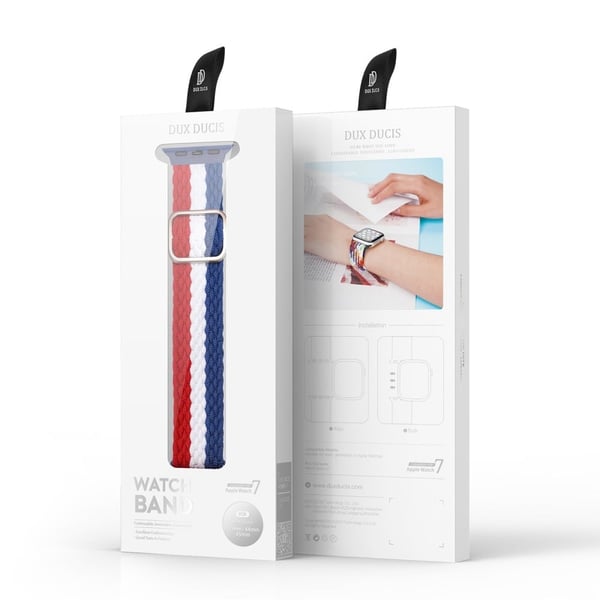 DUX DUCIS Apple Watch Series 8 (45mm) klockarmband i elastisk nylon - Blå / Röd / Vit