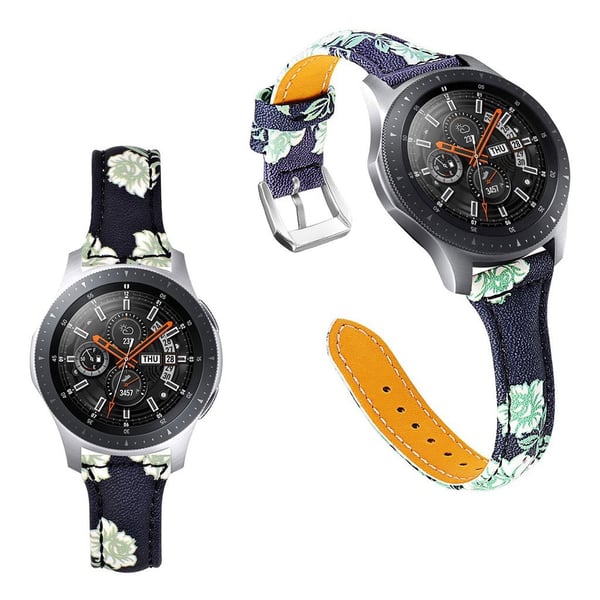 Samsung Gear S3 Classic / Frontier blomster ægte læder Urrem - Teal Blomster i Black Baggrund Samsung Gear S3 Classic / Frontier blomster ægte læder Urrem - Teal Blomster i Black Baggrund