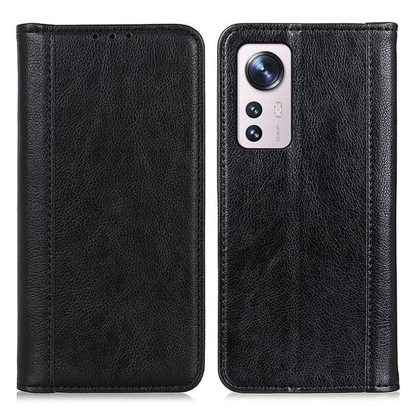 Ekte lærdeksel med magnetisk lukking for Xiaomi 12 Lite - Svart