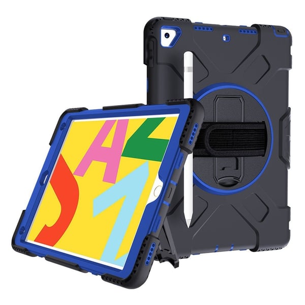 iPad 10.2 (2019) 360 graders holdbar tofarget silikonetui - Svart Ytre lag / Blå