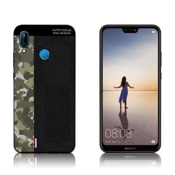NXE Huawei P20 Lite camouflage Mønster splicing TPU etui - Militærgrøn Camouflage / Sort