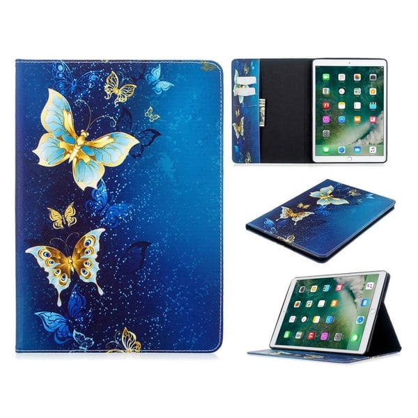 iPad 10.2 (2019) Stilfuldt mønster læder flip etui - Blå og Guld Sommerfugl