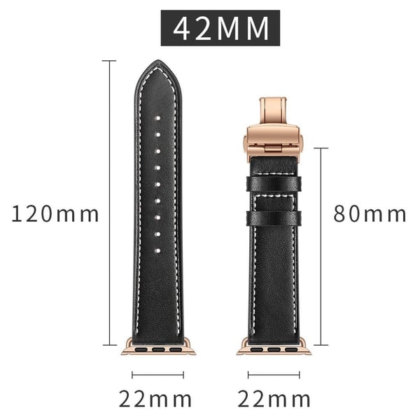 Apple Watch Series 5 44mm holdbar ægte læder Urrem - Rødguld Spænde / Sort