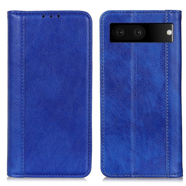 Google Pixel 7 ægte læderetui med magnetisk lukning - Blå