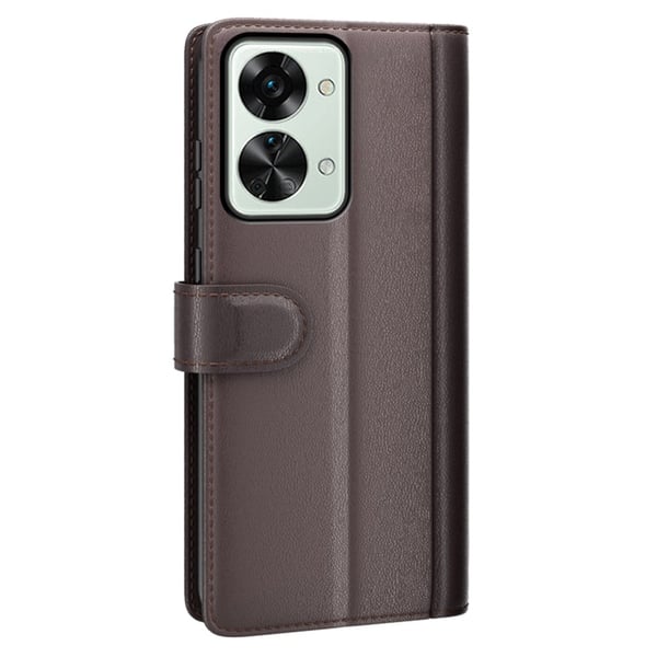 Aito nahkakotelo luottokorttipaikoilla OnePlus Nord 2T - Ruskea