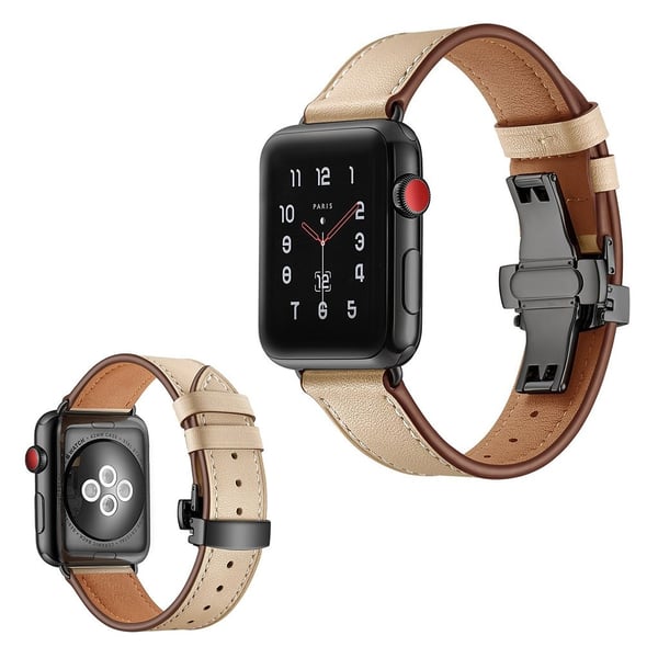 Apple Watch Series 5 40mm holdbar ægte læder Urrem - Sort Spænde / Abrikos Apple Watch Series 5 40mm holdbar ægte læder Urrem - Sort Spænde / Abrikos