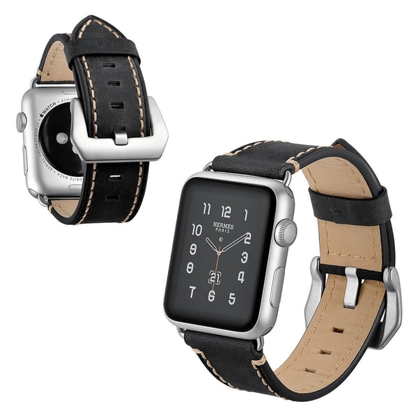 Crazy Horse Apple Watch Series 5 40mm ægte læder Urrem - Sort Crazy Horse Apple Watch Series 5 40mm ægte læder Urrem - Sort