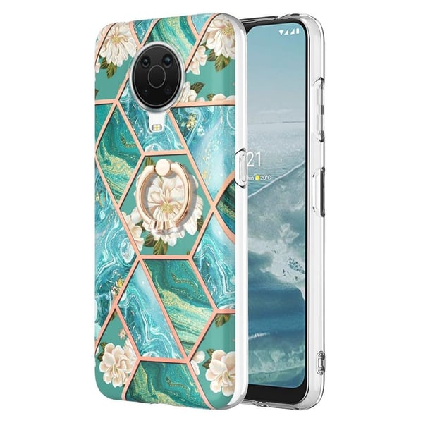 Marble Mønstret Cover med Ring Holder til Nokia G10 / G20 - Blå Blomster