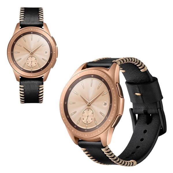 Samsung Galaxy Watch (42mm) ridge stil ægte læder Urrem - Sort
