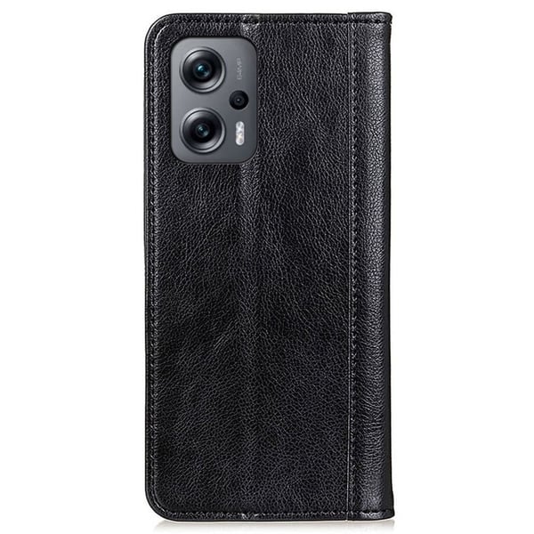 Xiaomi Poco X4 GT / Xiaomi Redmi Note 11T Pro / Xiaomi Redmi Note 11T Pro Plus ægte læderetui med magnetisk lukning - Sort