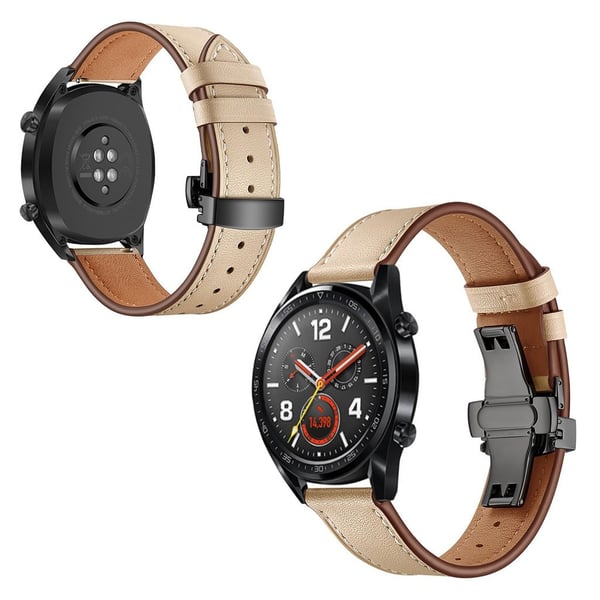 Huawei Watch GT / 2 / Watch Magic ægte læder Urrem - Sort / Abrikos Huawei Watch GT / 2 / Watch Magic ægte læder Urrem - Sort / Abrikos