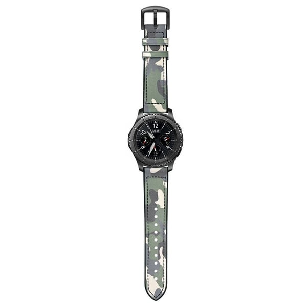 Samsung Gear S3 / Frontier kamuflasje ekte skinn klokkereim - Camouflage Grønn