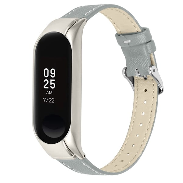 Xiaomi Mi Band 7 Cowhide ekte skinnklokkerem med sølvdeksel - Grå