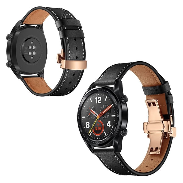 Huawei Watch GT / 2 / Watch Magic ægte læder Urrem - Sort / Rose Gold Huawei Watch GT / 2 / Watch Magic ægte læder Urrem - Sort / Rose Gold